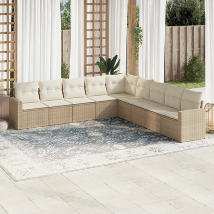 Soffgrupp för trädgården med dynor 9 delar beige konstrotting