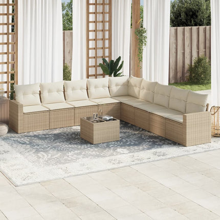 Soffgrupp för trädgård med dynor 10 delar beige konstrotting