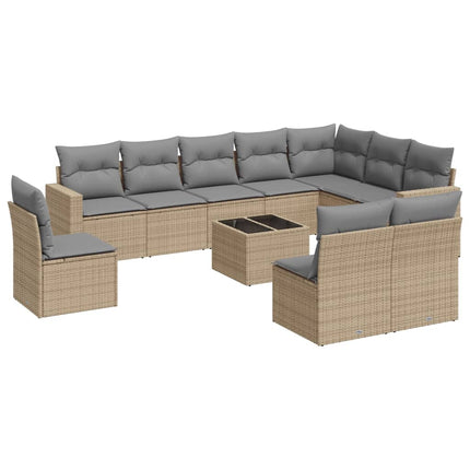 Loungegrupp för trädgården m. dynor 11 delar beige konstrotting