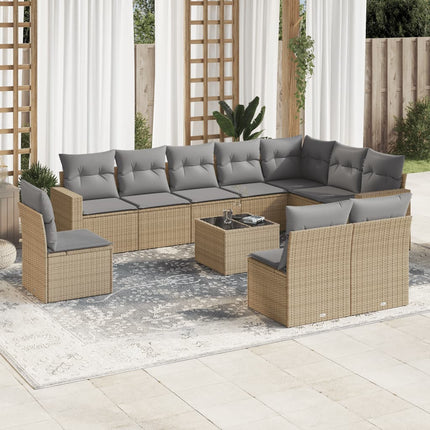Loungegrupp för trädgården m. dynor 11 delar beige konstrotting