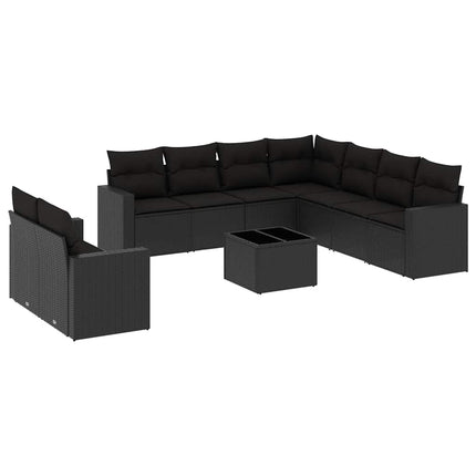 Loungegrupp 10 delar med svarta dynor konstrotting