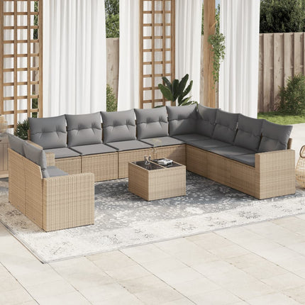Loungegrupp för trädgården m. dynor 11 delar beige konstrotting