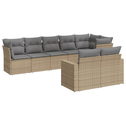 Matgrupp för trädgården med dynor 8 delar beige konstrotting