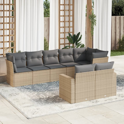 Matgrupp för trädgården med dynor 8 delar beige konstrotting