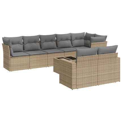 Soffgrupp för trädgården med dynor 9 delar beige konstrotting