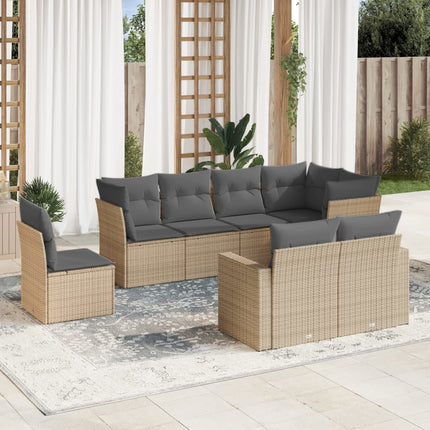 Matgrupp för trädgården med dynor 8 delar beige konstrotting