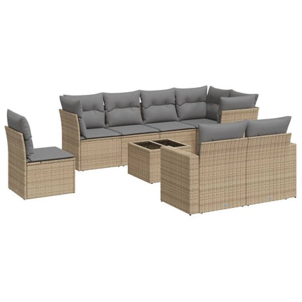 Soffgrupp för trädgården med dynor 9 delar beige konstrotting