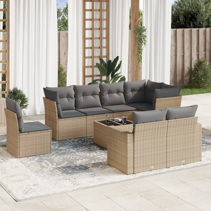 Soffgrupp för trädgården med dynor 9 delar beige konstrotting