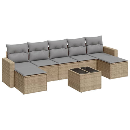 Matgrupp för trädgården med dynor 8 delar beige konstrotting