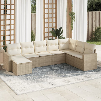 Matgrupp för trädgården med dynor 8 delar beige konstrotting