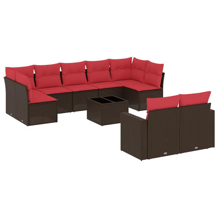 Loungegrupp 10 delar med brun dynor konstrotting