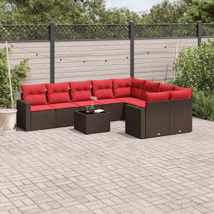 Loungegrupp 10 delar med brun dynor konstrotting