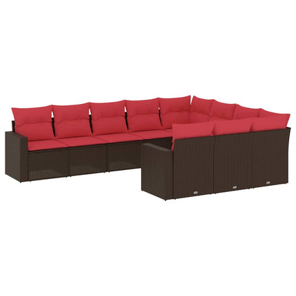 Loungegrupp 10 delar med brun dynor konstrotting