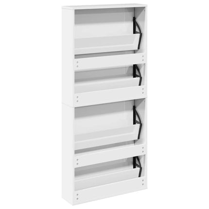 Skoskåp med spegel 4 skåp högglans vit 63x17x134 cm