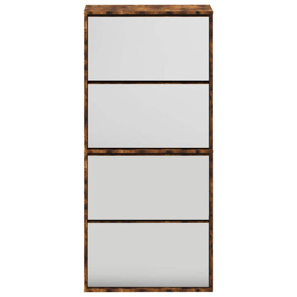 Skoskåp med spegel 4 skåp rökfärgad ek 63x17x134 cm