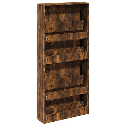 Skoskåp med spegel 4 skåp rökfärgad ek 63x17x134 cm