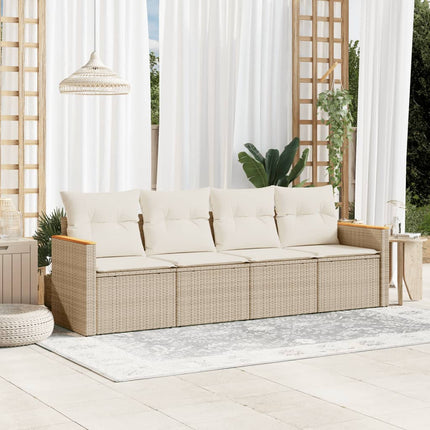 Soffgrupp för trädgård med dynor 4 delar beige konstrotting