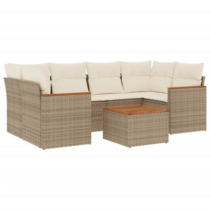 Matgrupp för trädgården med dynor 7 delar beige konstrotting
