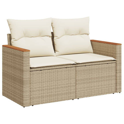 Matgrupp för trädgården med dynor 8 delar beige konstrotting