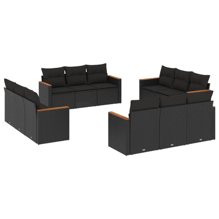Loungegrupp med dynor 12 delar svart konstrotting
