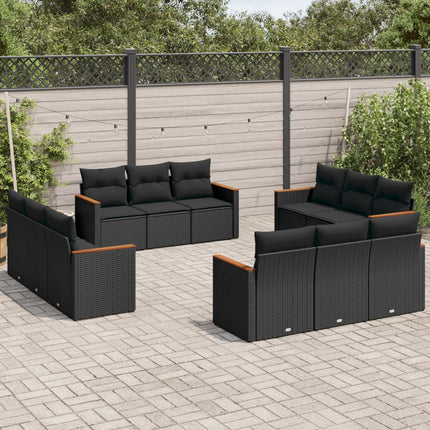 Loungegrupp med dynor 12 delar svart konstrotting