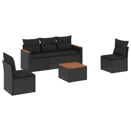 Loungegrupp med dynor 6 delar svart konstrotting