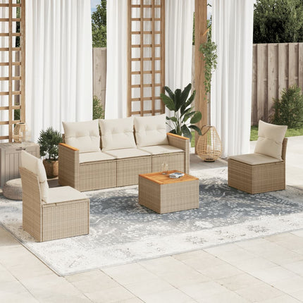 Soffgrupp för trädgården med dynor 6 delar beige konstrotting