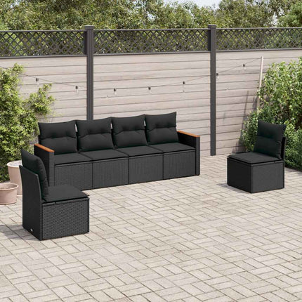 Loungegrupp med dynor 6 delar svart konstrotting