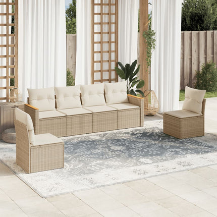 Soffgrupp för trädgården med dynor 6 delar beige konstrotting