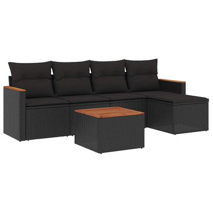 Loungegrupp med dynor 6 delar svart konstrotting