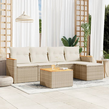 Soffgrupp för trädgården med dynor 6 delar beige konstrotting