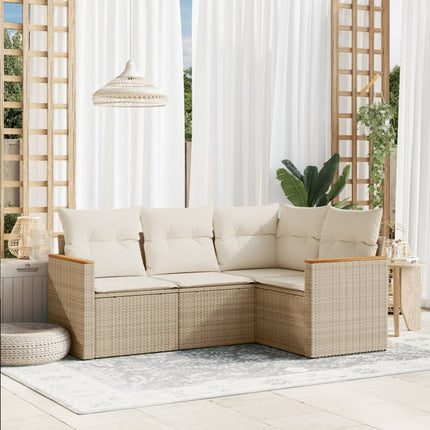 Soffgrupp för trädgård med dynor 4 delar beige konstrotting