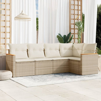 Soffgrupp för trädgården med dynor 5 delar beige konstrotting