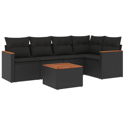 Loungegrupp med dynor 6 delar svart konstrotting