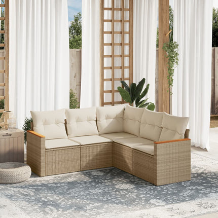 Soffgrupp för trädgården med dynor 5 delar beige konstrotting