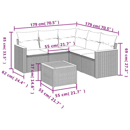 Loungegrupp med dynor 6 delar svart konstrotting