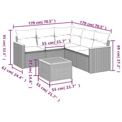 Loungegrupp med dynor 6 delar svart konstrotting