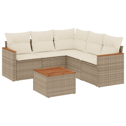 Soffgrupp för trädgården med dynor 6 delar beige konstrotting