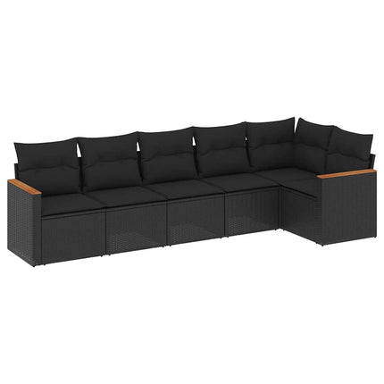 Loungegrupp med dynor 6 delar svart konstrotting