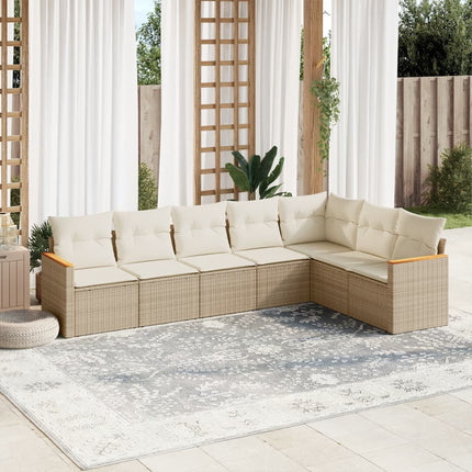 Matgrupp för trädgården med dynor 7 delar beige konstrotting