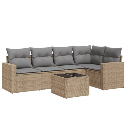 Soffgrupp för trädgården med dynor 6 delar beige konstrotting