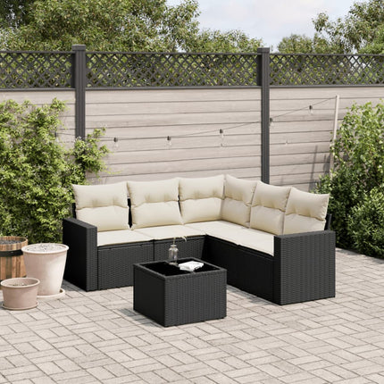 Loungegrupp med dynor 6 delar svart konstrotting