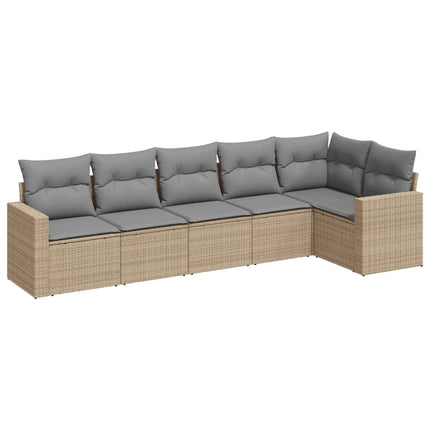 Soffgrupp för trädgården med dynor 6 delar beige konstrotting