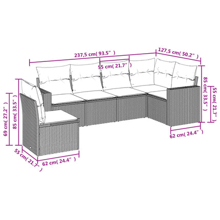 Loungegrupp för trädgården m dynor 6 delar konstrotting ljusgrå
