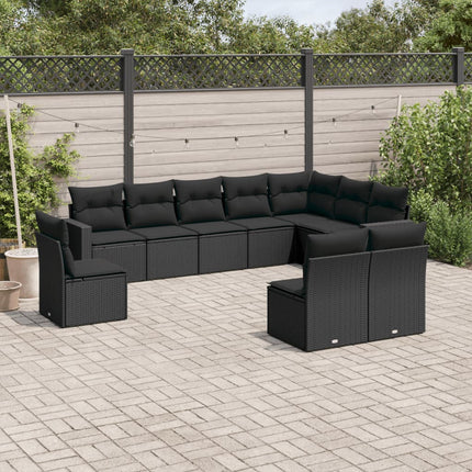 Loungegrupp 10 delar med svarta dynor konstrotting