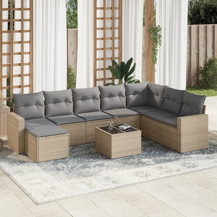 Soffgrupp för trädgården med dynor 9 delar beige konstrotting