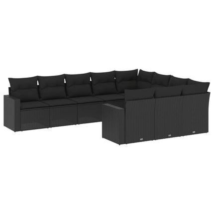 Loungegrupp 10 delar med svarta dynor konstrotting