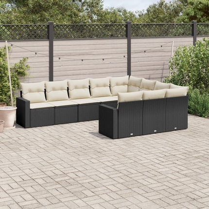 Loungegrupp 10 delar med svarta dynor konstrotting