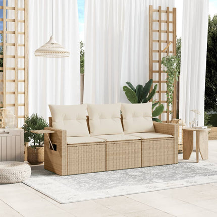 Soffgrupp för trädgården 3 delar med dynor beige konstrotting