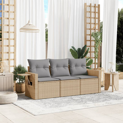 Soffgrupp för trädgården 3 delar med dynor beige konstrotting